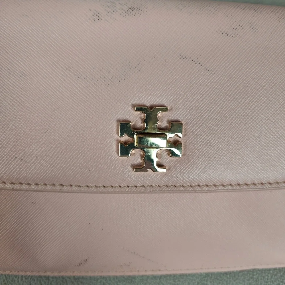 Tory Burch Leather Slim Diana Flap Clutch Blush Pink Saffiano Preppy‎ FLAWS